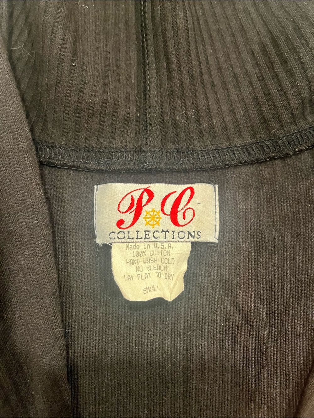 Vintage P.C. Collections Black Ribbed Hooded Vest Dress Zip Up Nautical Wheel-S - Picture 7 of 7